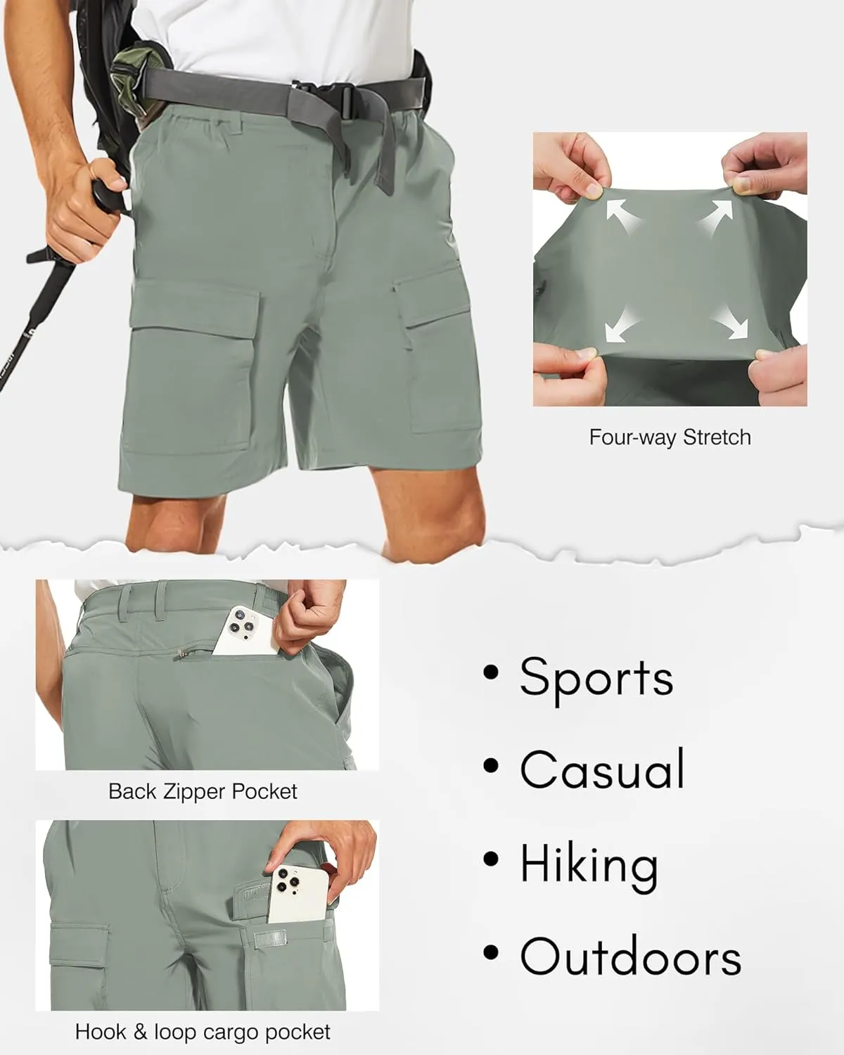 NATUVENIX Hiking Shorts for Men Stretch Lightweight Fishing Shorts Men Quick Dry Cargo Work Shorts Casual Mens Shorts Summer