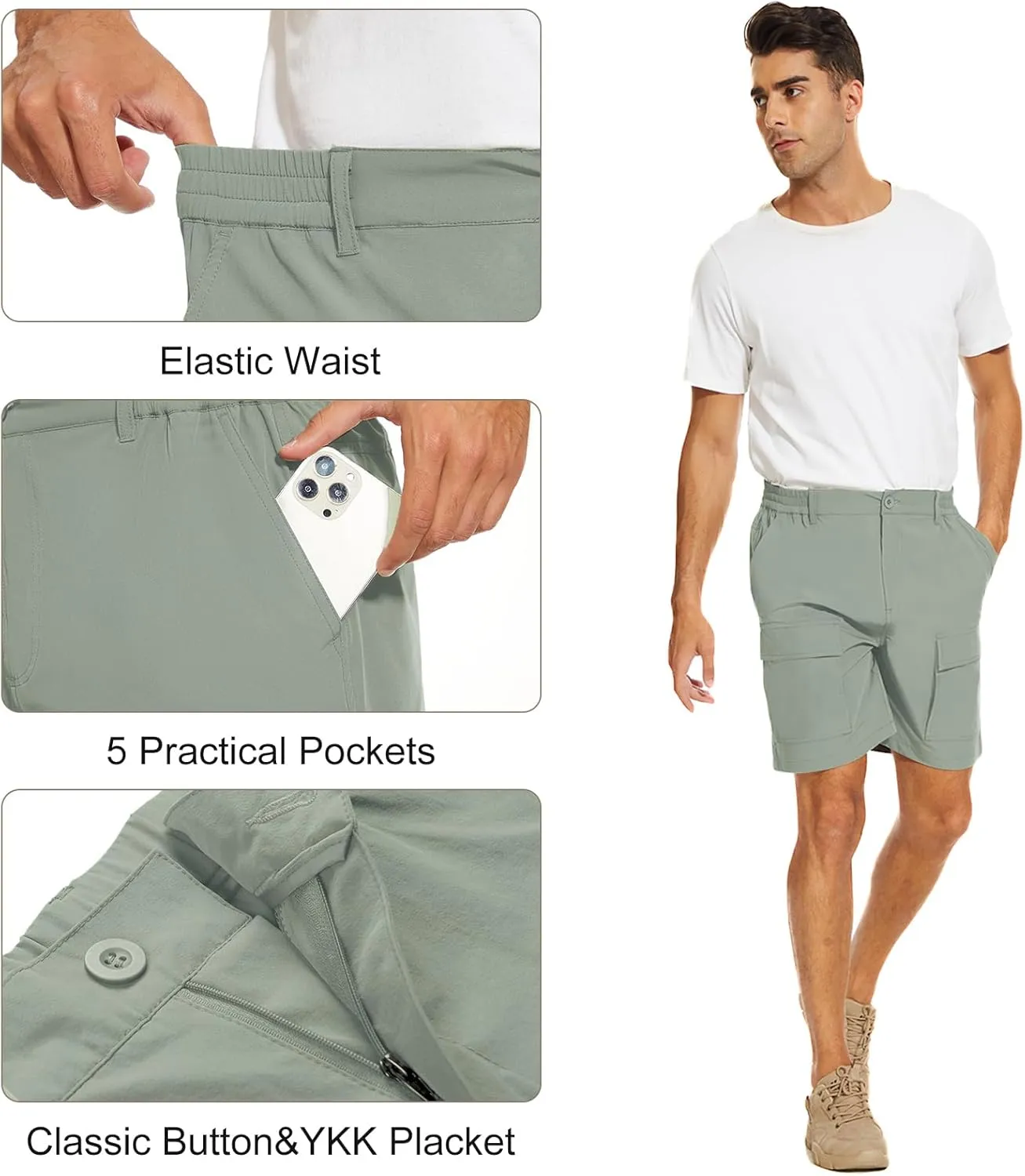 NATUVENIX Hiking Shorts for Men Stretch Lightweight Fishing Shorts Men Quick Dry Cargo Work Shorts Casual Mens Shorts Summer