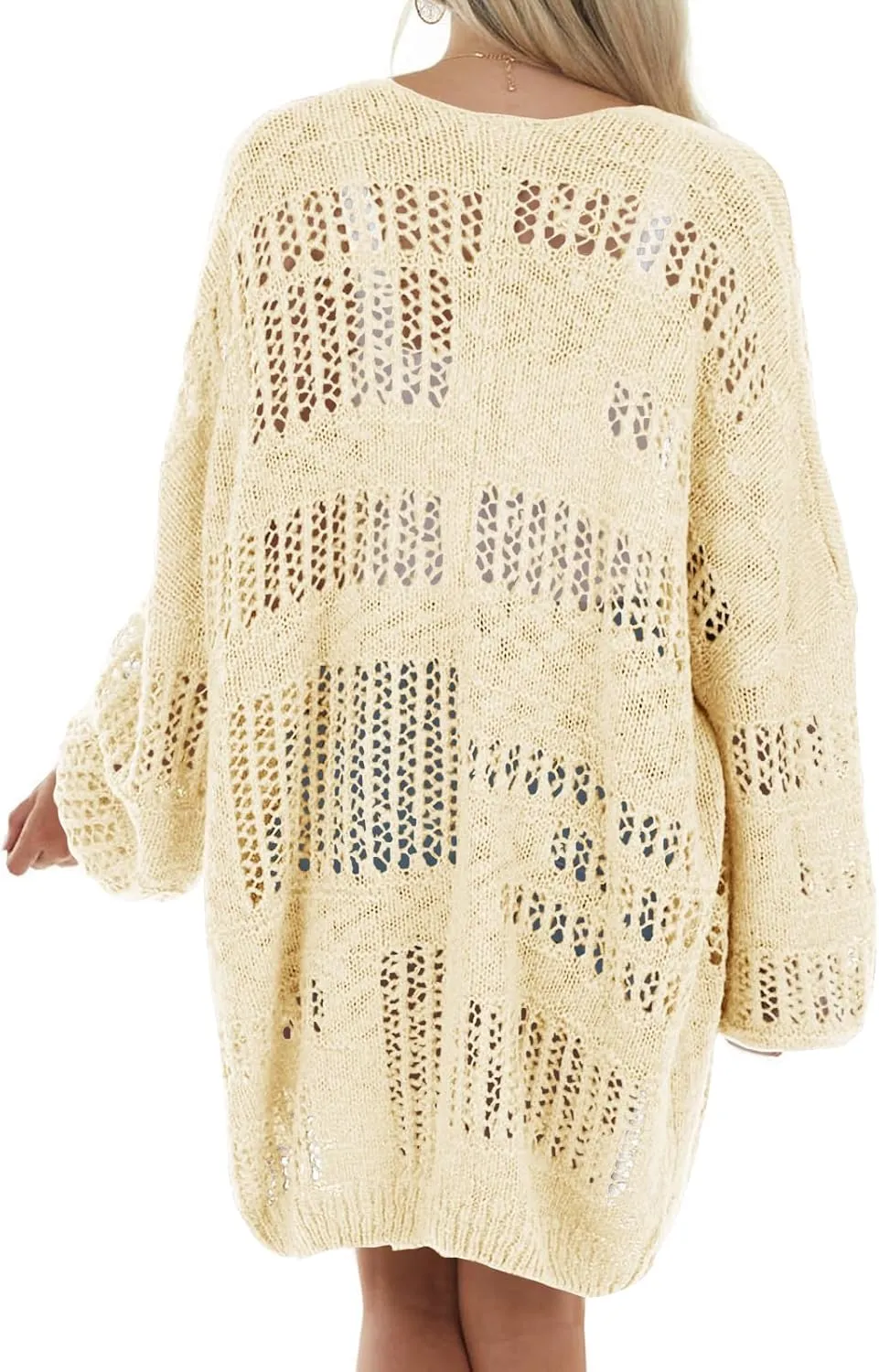 Newffr Womens Lightweight Crochet Oversized Cardigan Sweaters Kimono Boho Long Sleeve Open Front Knitted Cover Ups