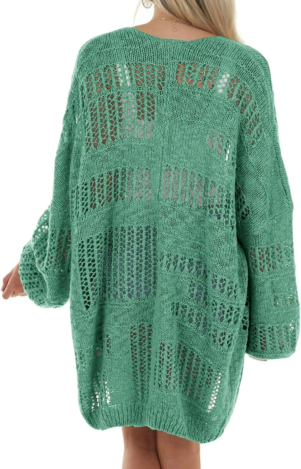 Newffr Womens Lightweight Crochet Oversized Cardigan Sweaters Kimono Boho Long Sleeve Open Front Knitted Cover Ups
