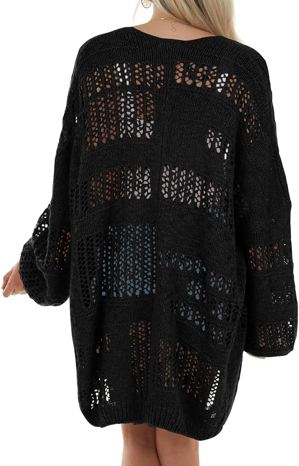 Newffr Womens Lightweight Crochet Oversized Cardigan Sweaters Kimono Boho Long Sleeve Open Front Knitted Cover Ups