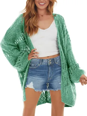 Newffr Womens Lightweight Crochet Oversized Cardigan Sweaters Kimono Boho Long Sleeve Open Front Knitted Cover Ups