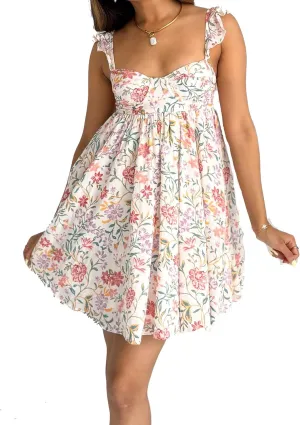 NUFIWI Y2K Ruffle Hem Babydoll Mini Dresses Square Neck Spaghetti Strap Short Dresses Boho Flowy Patchwork Sundress Vocation
