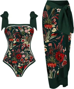 One Piece Swimsuits for Women Swimwear with Long Skirt Sarongs Summer Beach Vacation Bikini Set Fashion Beachwear