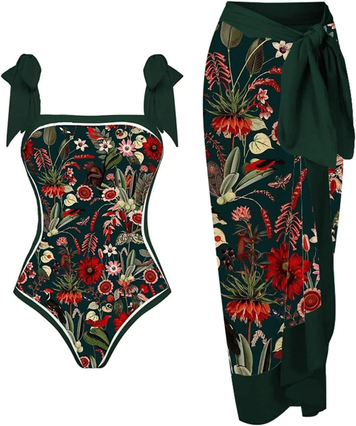 One Piece Swimsuits for Women Swimwear with Long Skirt Sarongs Summer Beach Vacation Bikini Set Fashion Beachwear