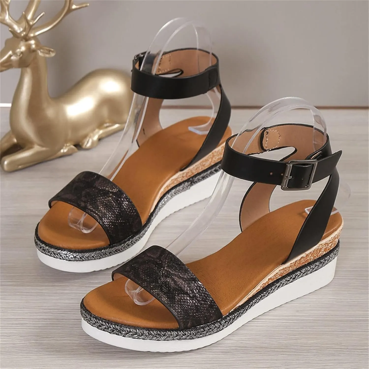 Open Toe Buckle Ankle Strap Espadrilles Flatform Wedge Casual Sandal Platform Espadrille Sandals Orthopedic Retro Summer Arch Support Dressy Beach Slip on Dress Comfortable Walking Slippers