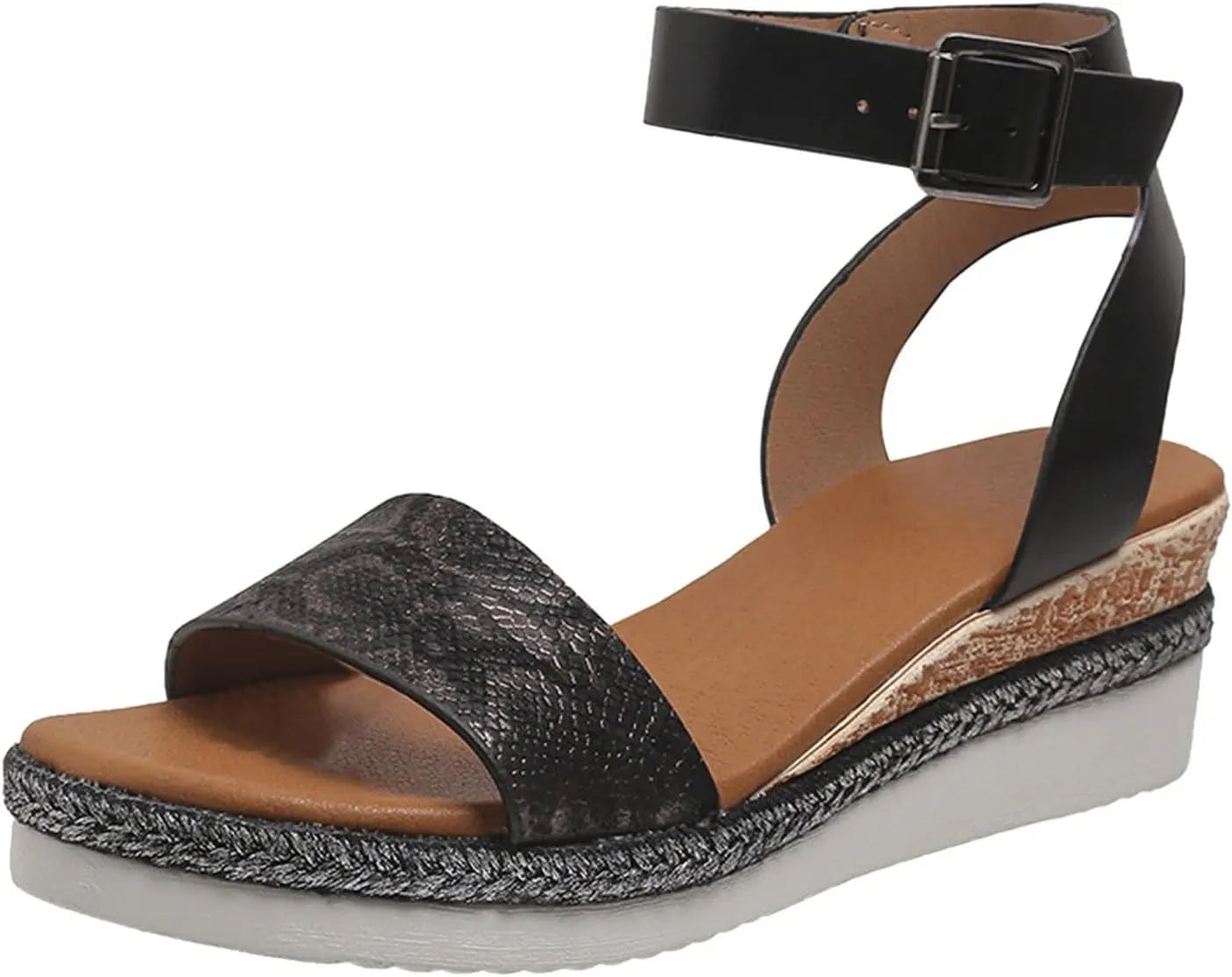 Open Toe Buckle Ankle Strap Espadrilles Flatform Wedge Casual Sandal Platform Espadrille Sandals Orthopedic Retro Summer Arch Support Dressy Beach Slip on Dress Comfortable Walking Slippers