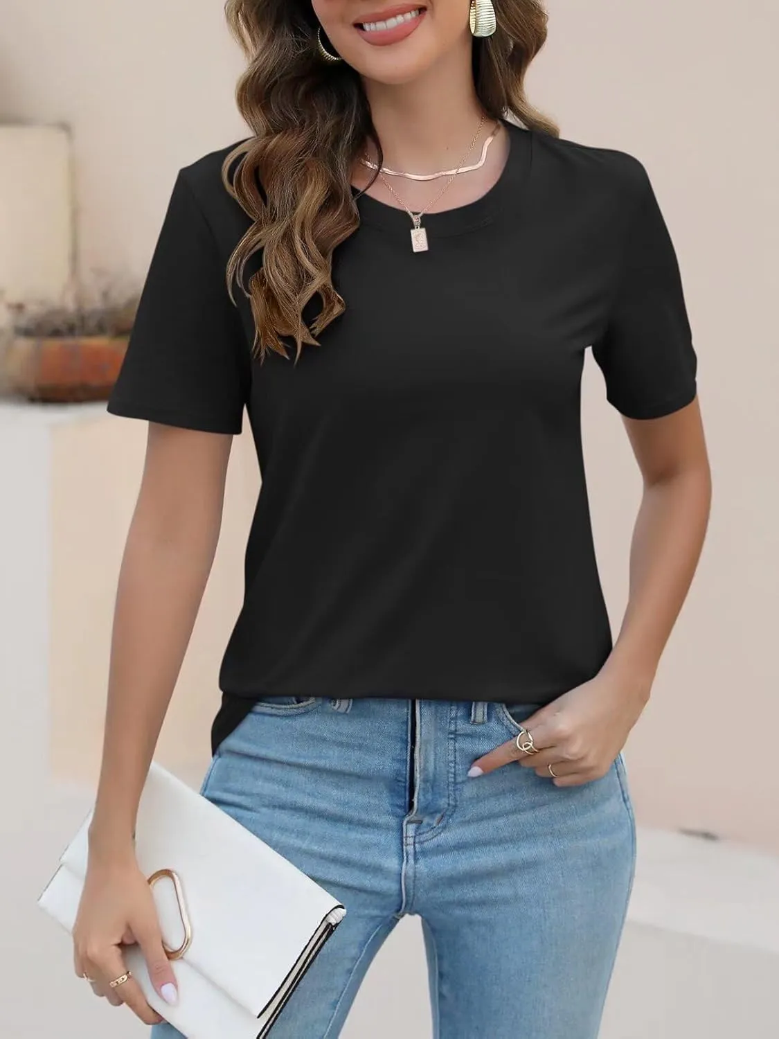 ORANDESIGNE Womens T Shirts Short Sleeve Color Block Tops Casual Summer Fashion Tees