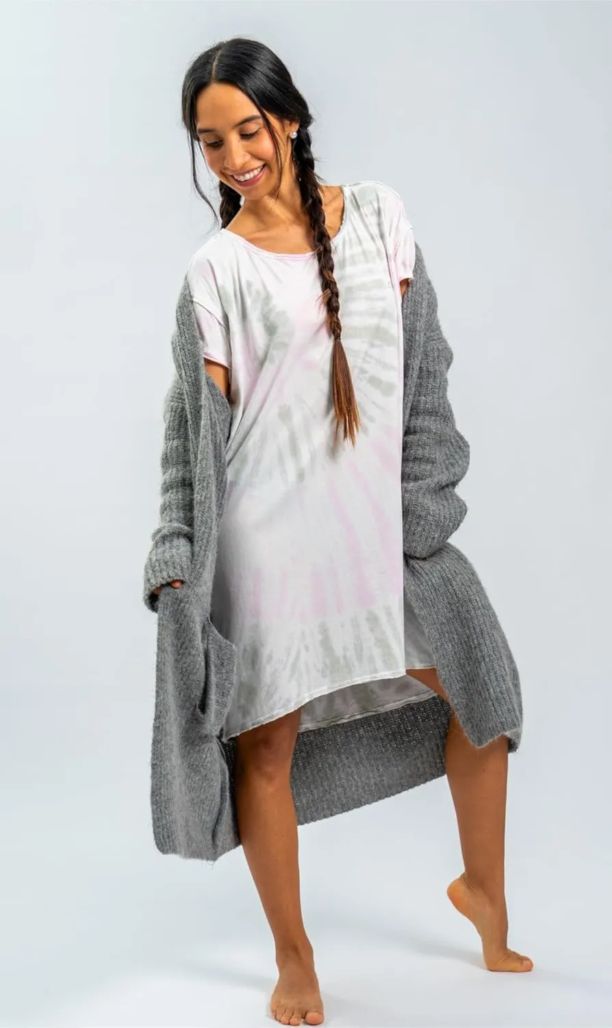 Organic Cotton Sleep Shirt, Oversized T-Shirt Dress, Soft Lounge Nightgown