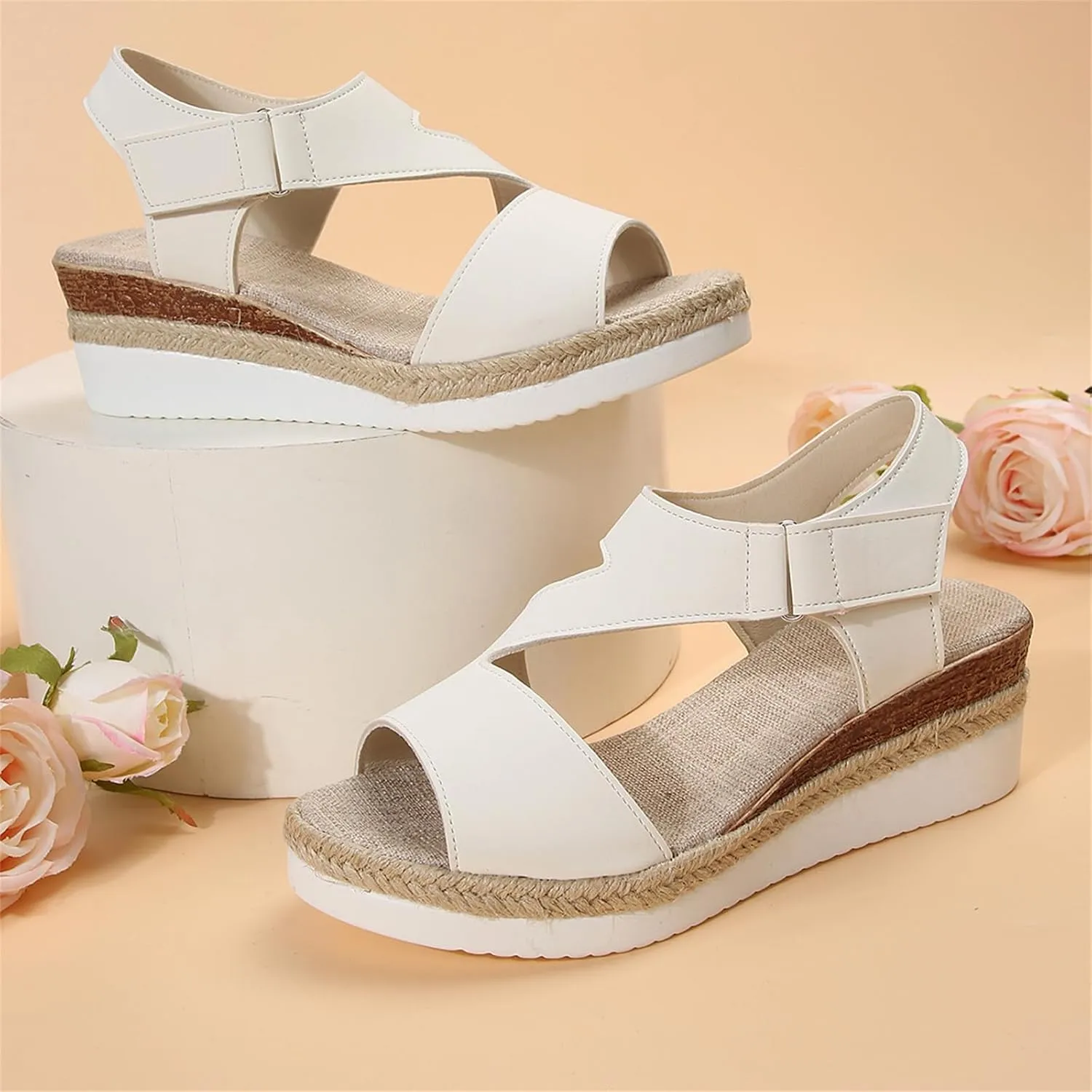 Orthopedic Platform Wedge Sandals for Women Dressy Open Toe Ankle Strap Espadrilles Arch Support Sandals Summer Casual Comfortable Orthotic Walking Shoes