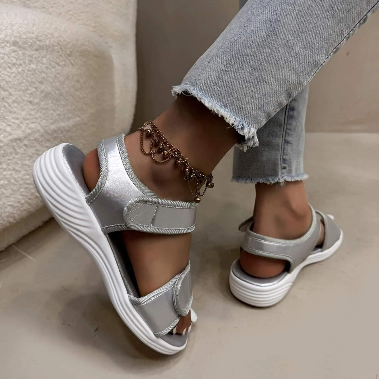 Orthopedic Sandals for Women Arch Support Mesh Ankle Strap Hiking Sandals Summer Open Toe Slip On Walking Shoes Comfortable Wide Width Sport Shoes
