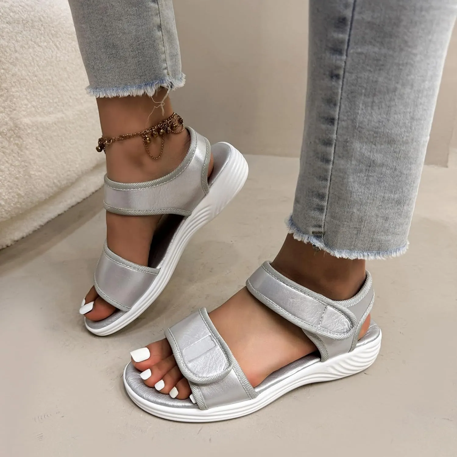 Orthopedic Sandals for Women Arch Support Mesh Ankle Strap Hiking Sandals Summer Open Toe Slip On Walking Shoes Comfortable Wide Width Sport Shoes