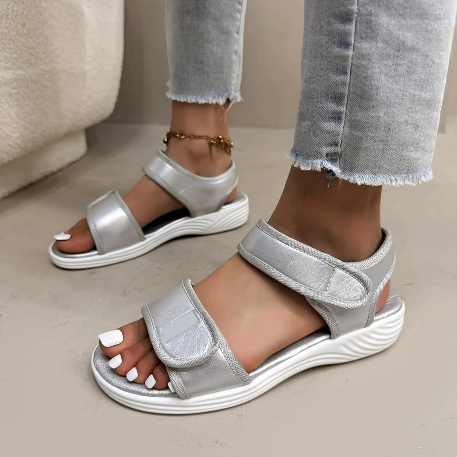Orthopedic Sandals for Women Arch Support Mesh Ankle Strap Hiking Sandals Summer Open Toe Slip On Walking Shoes Comfortable Wide Width Sport Shoes