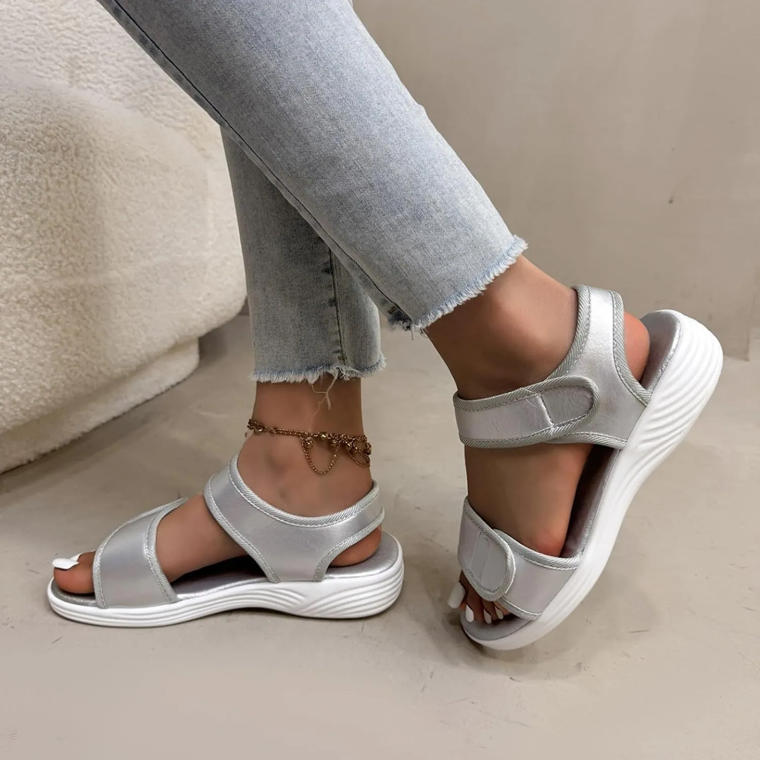 Orthopedic Sandals for Women Arch Support Mesh Ankle Strap Hiking Sandals Summer Open Toe Slip On Walking Shoes Comfortable Wide Width Sport Shoes