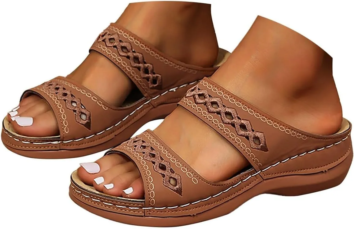 Orthopedic Wedge Sandals for Women Summer Casual Bohemian Open Toe Hollow Out Platform Sandals Comfortable Breathable Fashion Slip on Slippers Beach Vacation Outdoor Casual Shoes