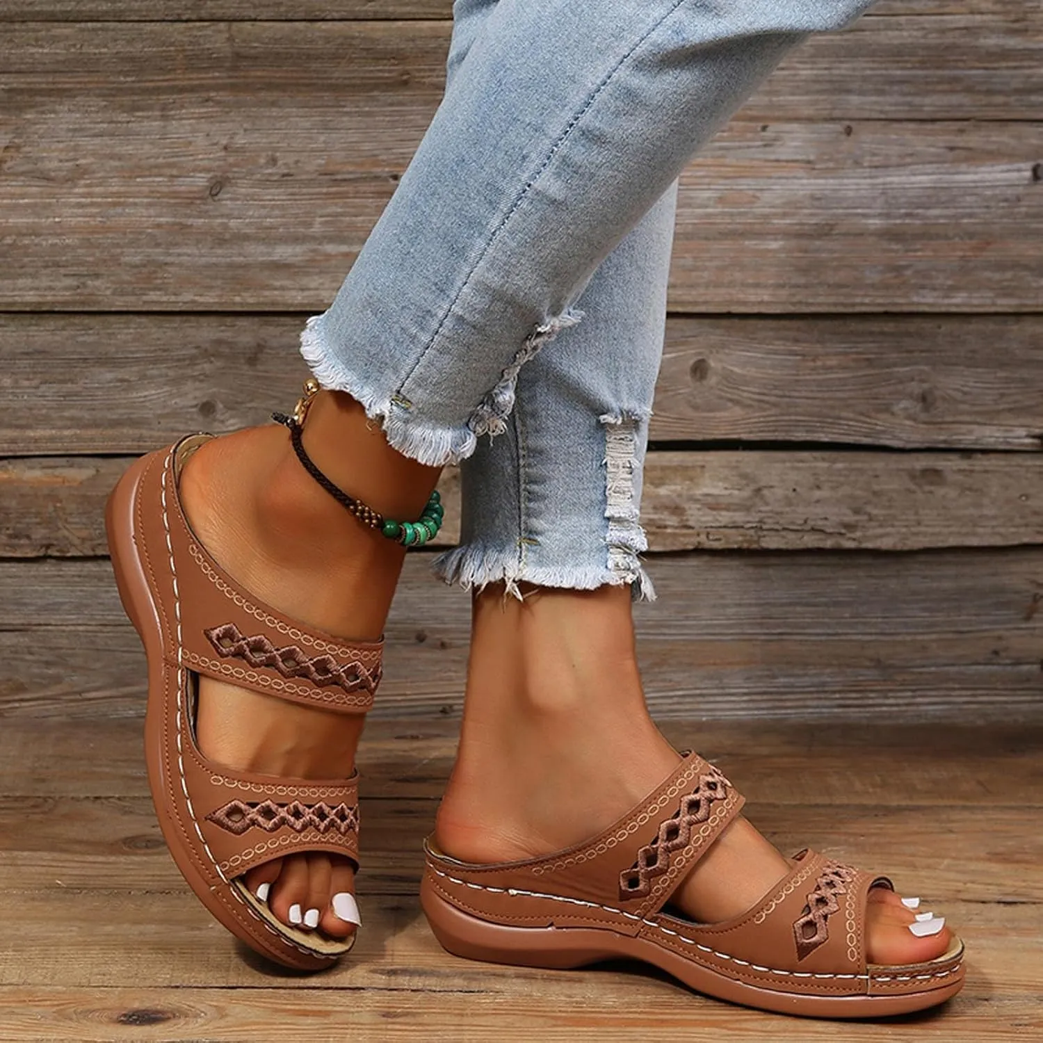 Orthopedic Wedge Sandals for Women Summer Casual Bohemian Open Toe Hollow Out Platform Sandals Comfortable Breathable Fashion Slip on Slippers Beach Vacation Outdoor Casual Shoes