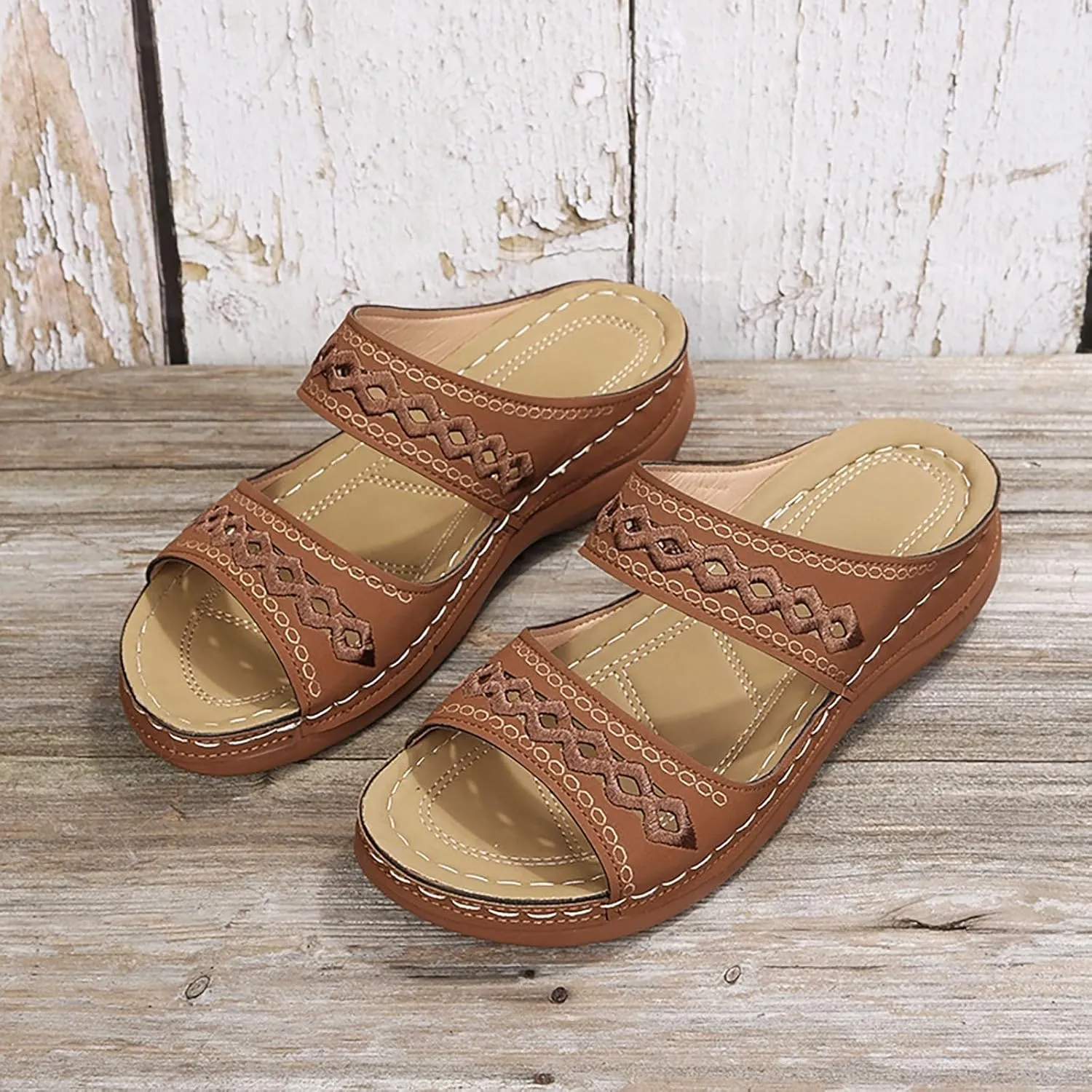 Orthopedic Wedge Sandals for Women Summer Casual Bohemian Open Toe Hollow Out Platform Sandals Comfortable Breathable Fashion Slip on Slippers Beach Vacation Outdoor Casual Shoes