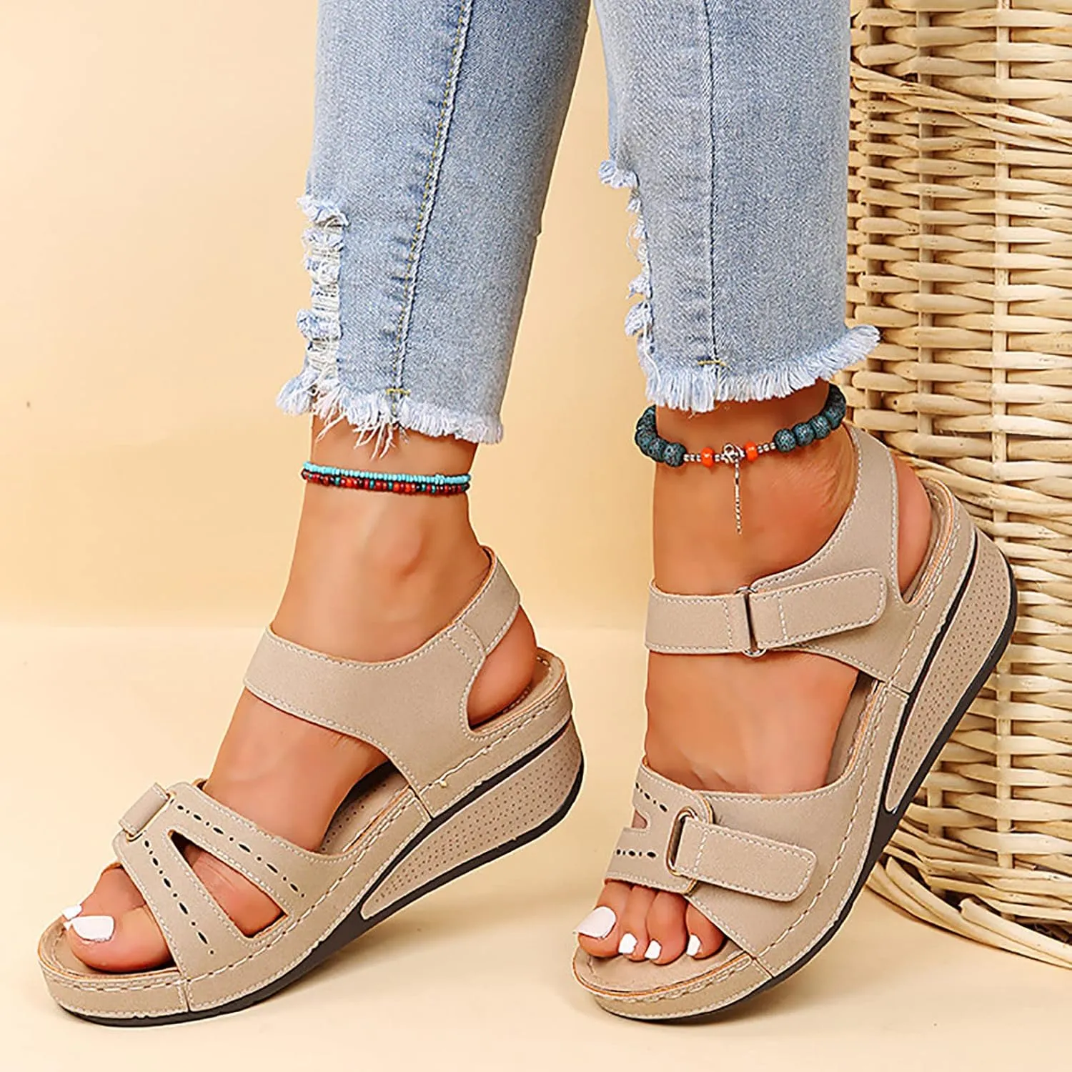 Orthopedic Wedge Sandals for Women: Summer Comfortable Low Heel Sandal, Open Toe Walking Dressy Summer Sandals Shoes