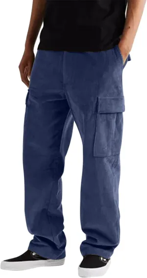 Outdoor Lace Up Cargo Pants for Men Relaxed Fit Casual Work Joggers Solid Color Sporty Athletic Baggy with Pockets
