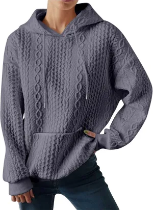 Oversized Sweatshirts for Women Loose Fit Drawstring Waffle Knit Hoodies Casual Cute Solid Long Sleeve Pullover Tops