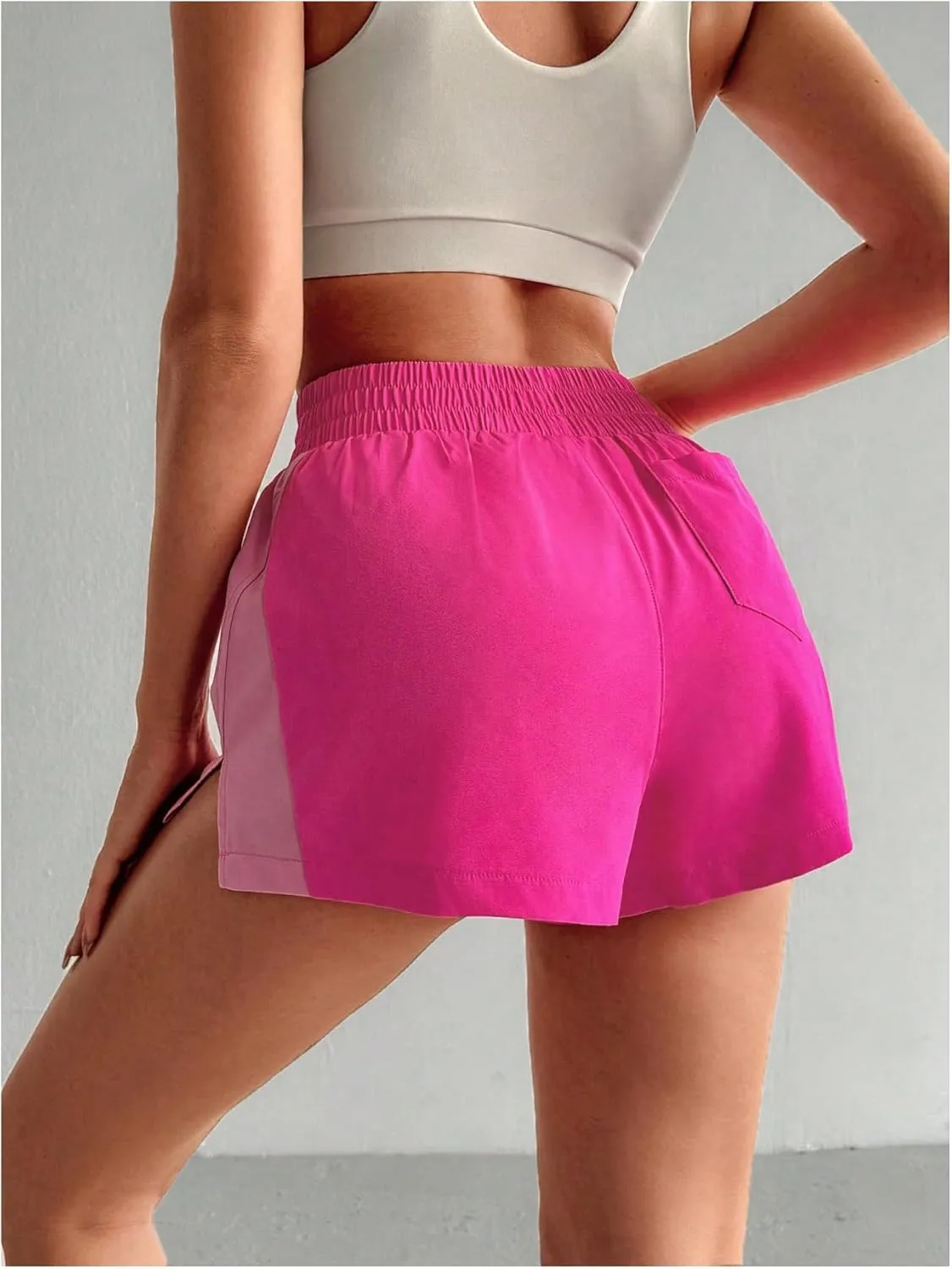 OYOANGLE Women's Elastic High Waisted Shorts Slit Hem Athletic Workout Sports Shorts Running Shorts