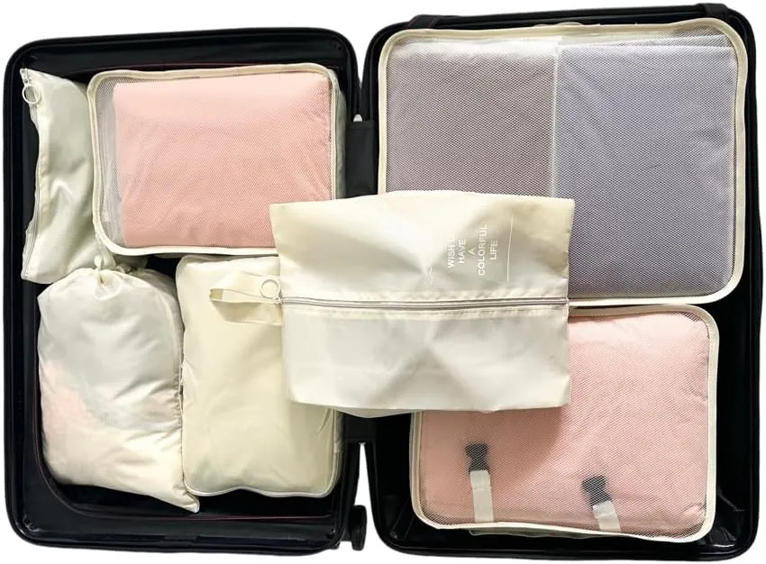 Packing Cubes 7 -Piece-Set Travel Luggage Packing Organizers Set Waterproof Travel Essentials Clothes Shoes Cosmetics Toiletries Storage Bags