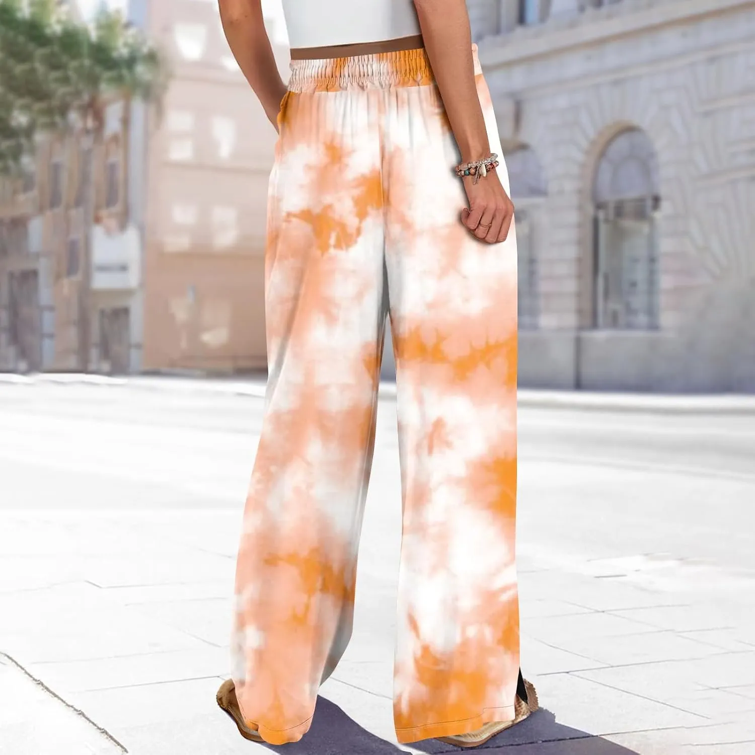 Palazzo Pants for Women Casual Wide Leg Loose Flowy Trendy Yoga Outfits Bohemian High Waisted Petite Trousers
