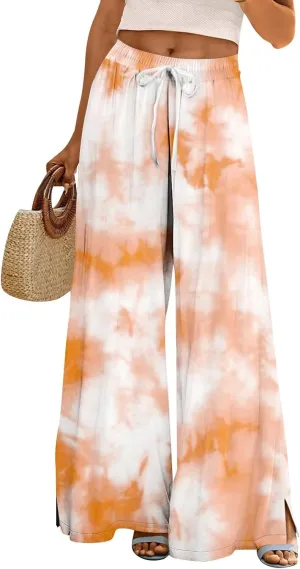 Palazzo Pants for Women Casual Wide Leg Loose Flowy Trendy Yoga Outfits Bohemian High Waisted Petite Trousers