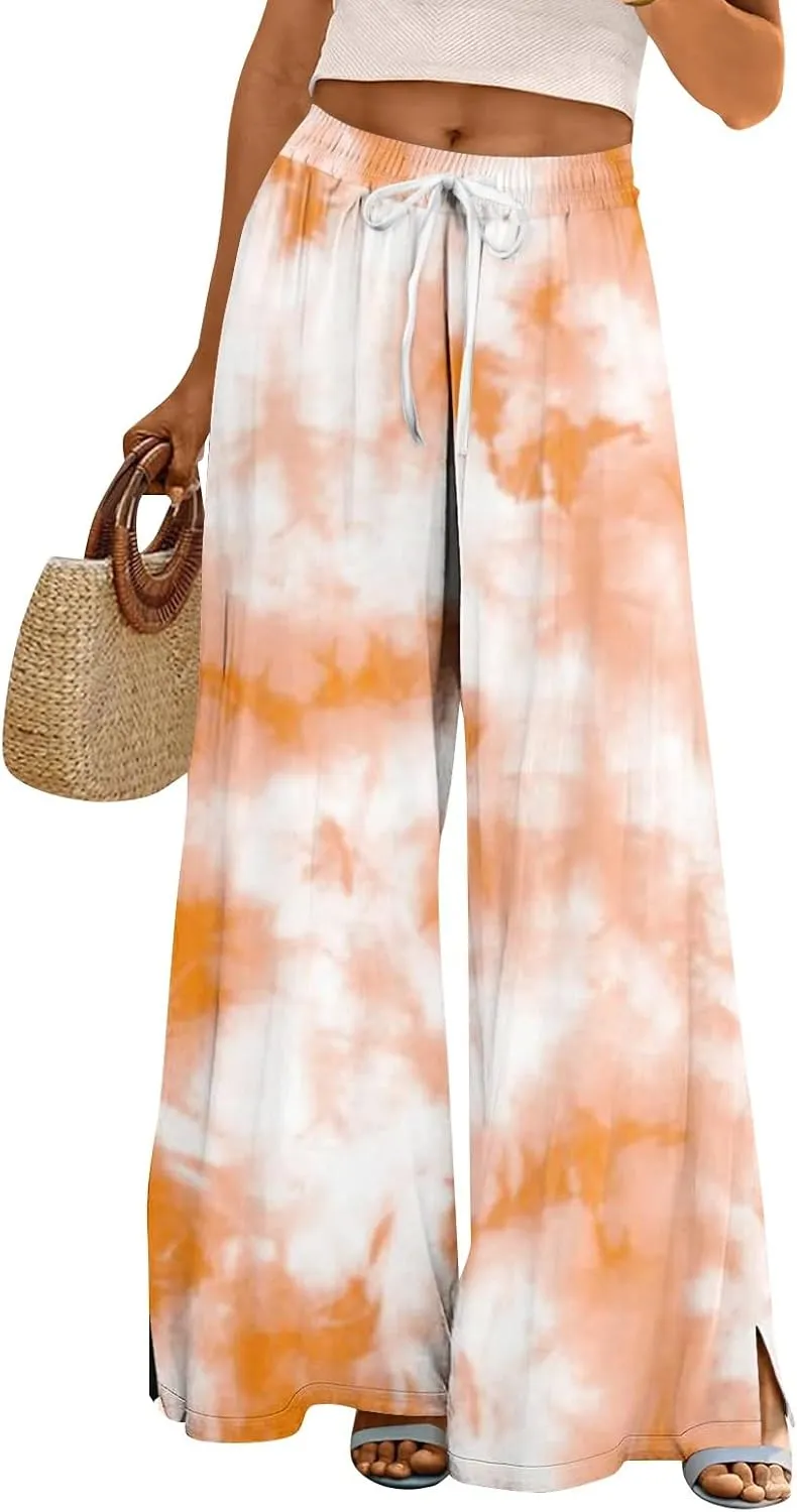 Palazzo Pants for Women Casual Wide Leg Loose Flowy Trendy Yoga Outfits Bohemian High Waisted Petite Trousers