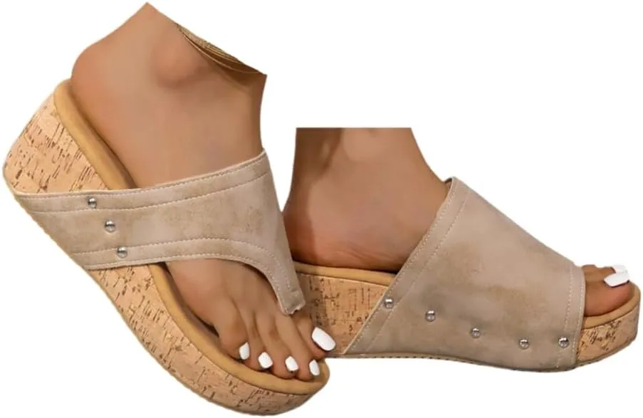 Platform Wedge Sandals for Women 2025 Orthopedic Arch Support Wedge Open Toe Dressy Casual Summer Beach Ladies Wedges Slip On Wide Width Comfortable Cork Shoes Boho Vacation Walking Slides