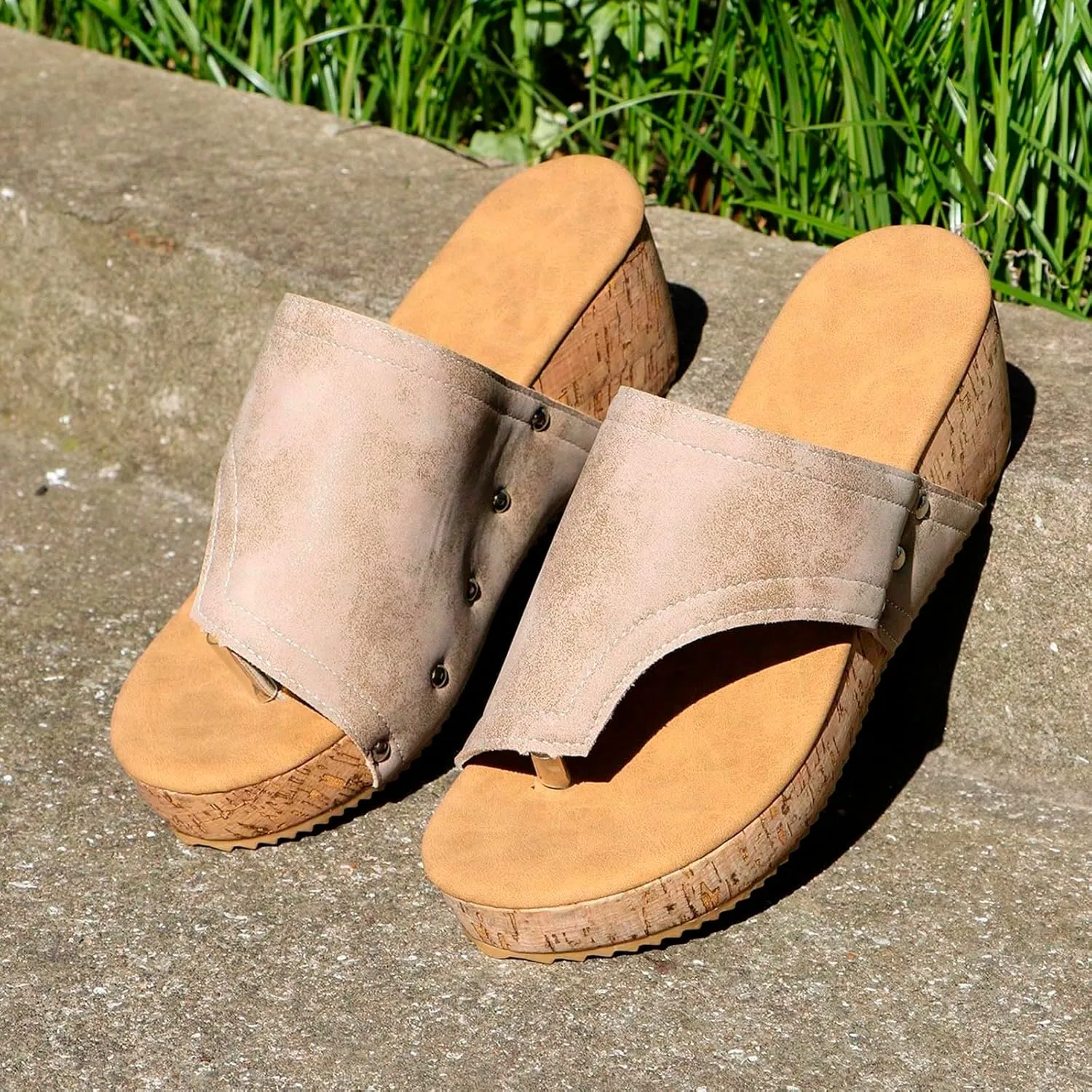 Platform Wedge Sandals for Women 2025 Orthopedic Arch Support Wedge Open Toe Dressy Casual Summer Beach Ladies Wedges Slip On Wide Width Comfortable Cork Shoes Boho Vacation Walking Slides