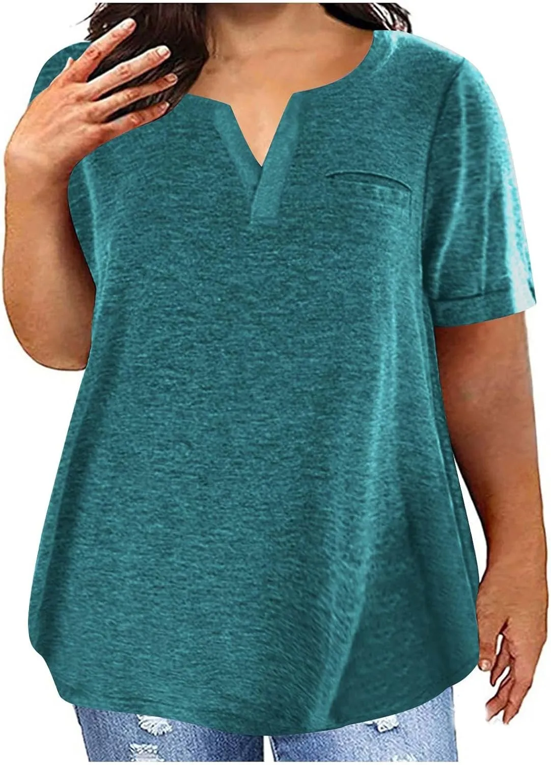 Plus Size Tops for Women Trendy V Neck Short Sleeve Summer Shirts Oversized Tunic Top Loose Fit Blouses Basic Tshirt