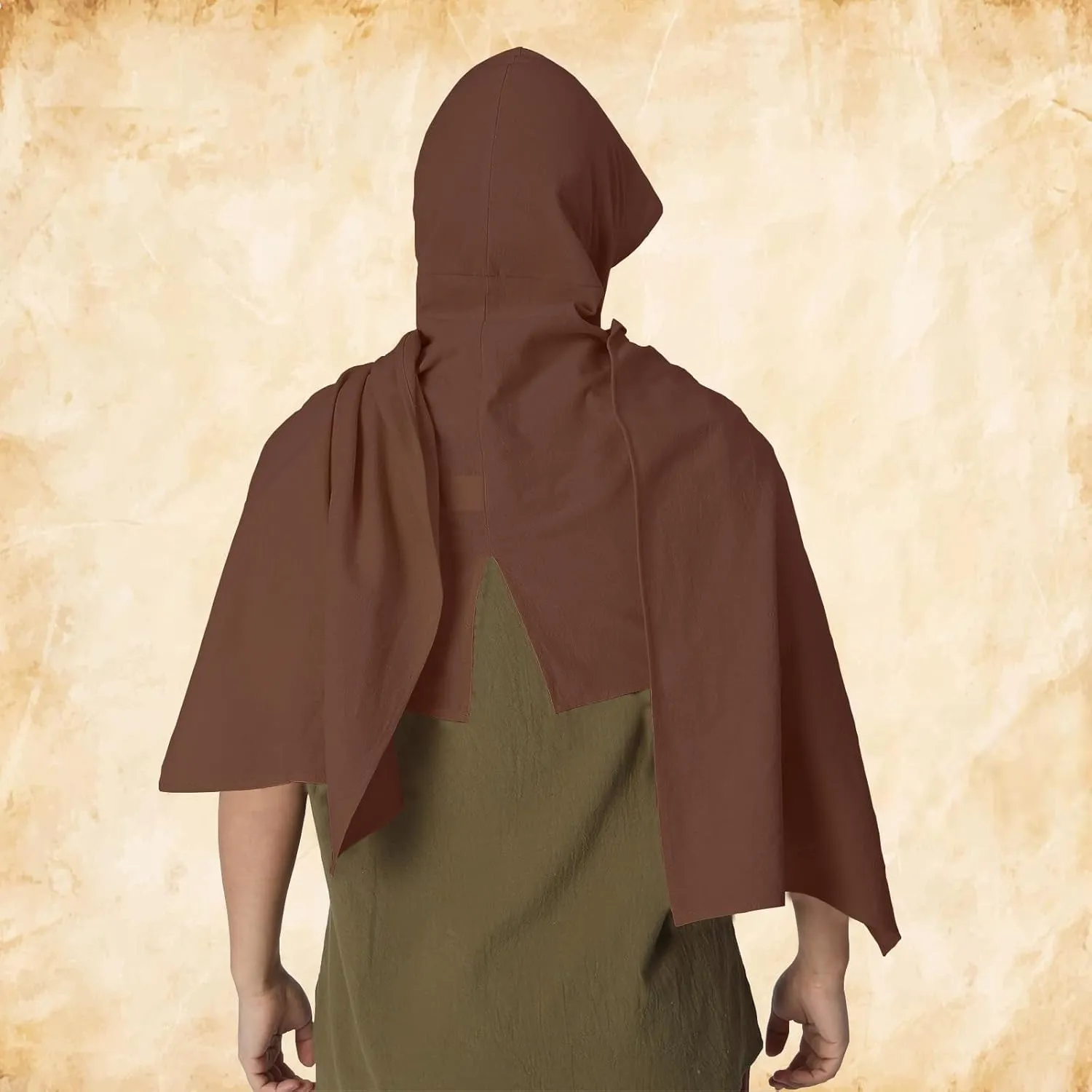 Post Apocalyptic Shawl with Hood, Medieval Hooded Scarf Cowl Men for Retro Viking Shaman Rogue Renaissance Costume
