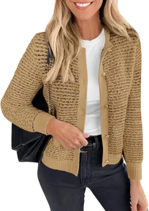 PRETTYGARDEN Women's Cardigan Sweaters 2025 Spring Long Sleeve Button Down Open Front Chunky Knitted Jackets Cute Outwear