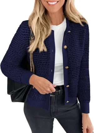 PRETTYGARDEN Women's Cardigan Sweaters 2025 Spring Long Sleeve Button Down Open Front Chunky Knitted Jackets Cute Outwear