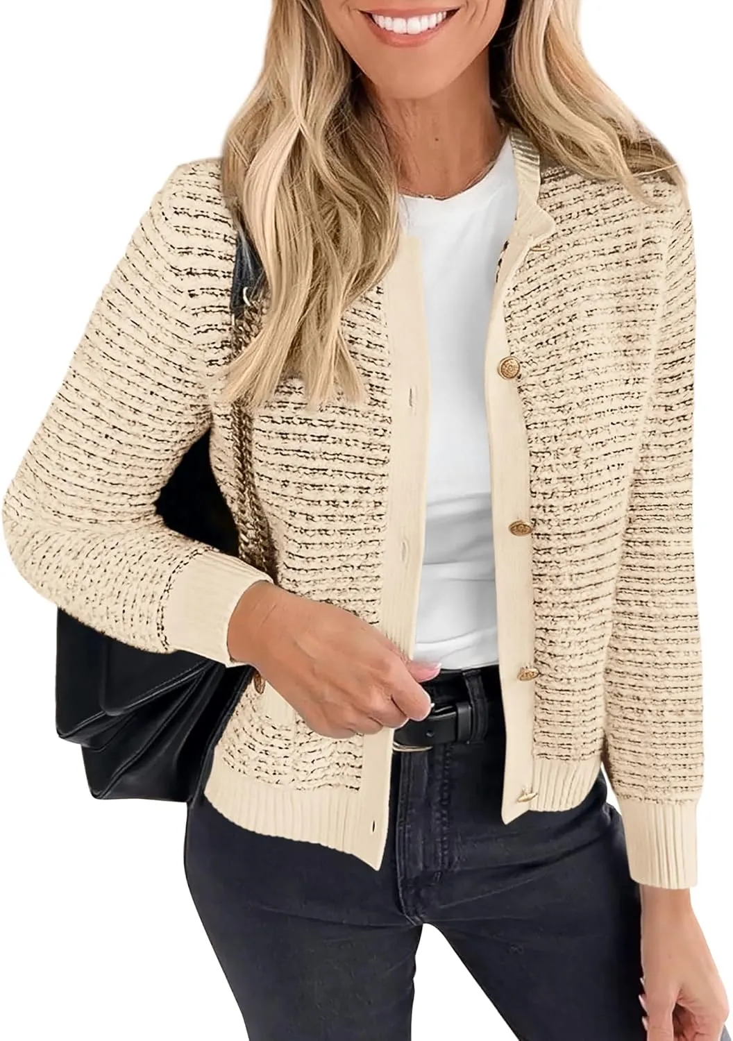 PRETTYGARDEN Women's Cardigan Sweaters 2025 Spring Long Sleeve Button Down Open Front Chunky Knitted Jackets Cute Outwear