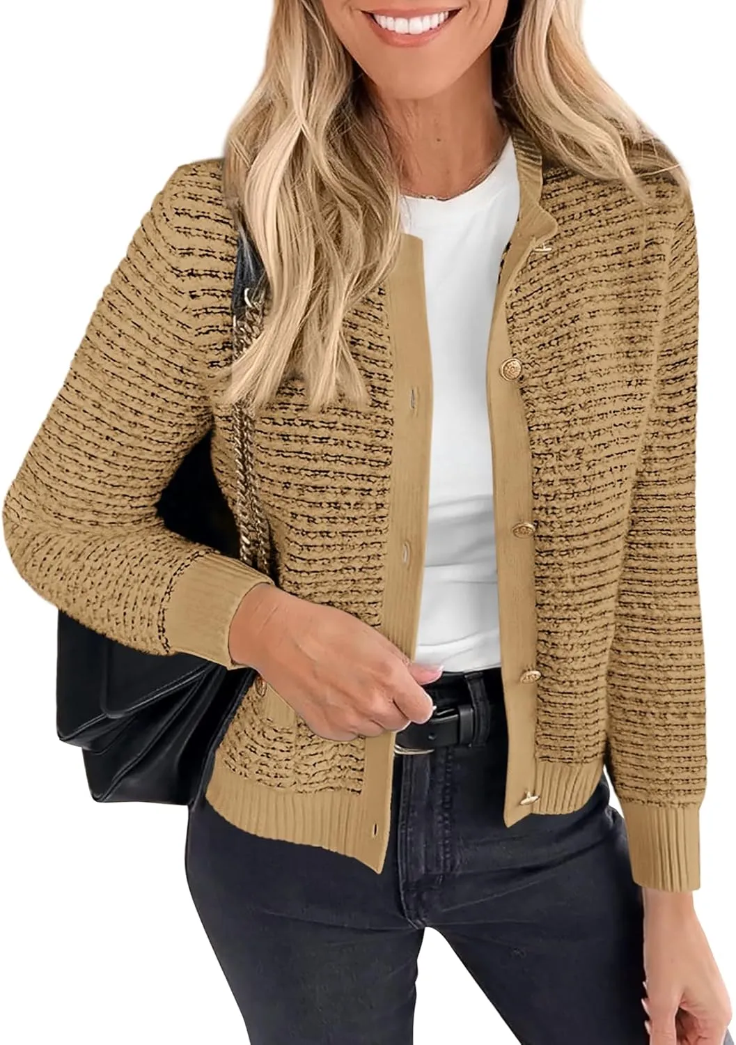 PRETTYGARDEN Women's Cardigan Sweaters 2025 Spring Long Sleeve Button Down Open Front Chunky Knitted Jackets Cute Outwear