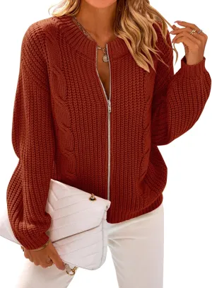 PRETTYGARDEN Women's Chunky Knit Open Front Sweater Long Sleeve Zipper Loose Short Cardigan Outerwear Coats