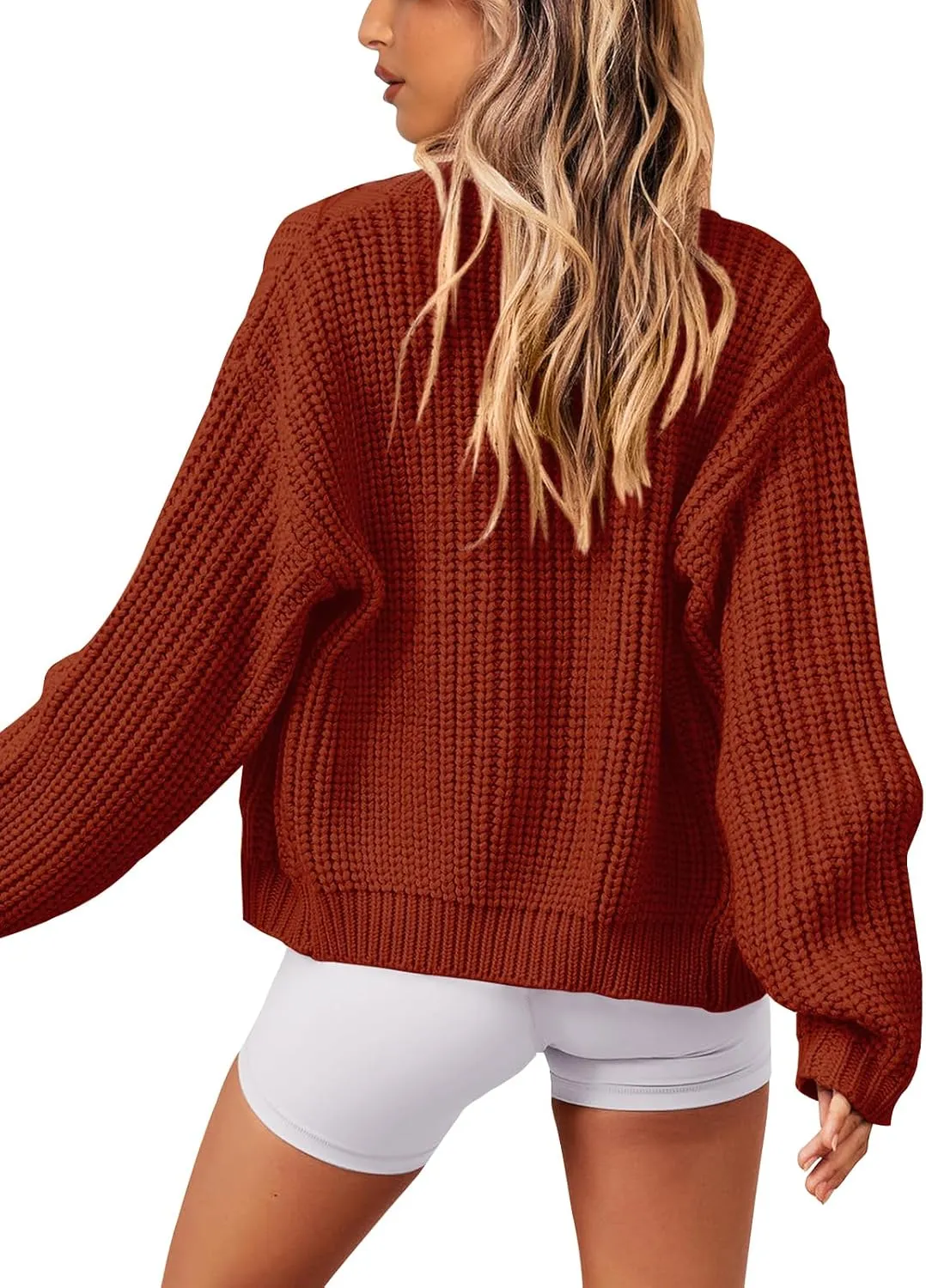 PRETTYGARDEN Women's Chunky Knit Open Front Sweater Long Sleeve Zipper Loose Short Cardigan Outerwear Coats