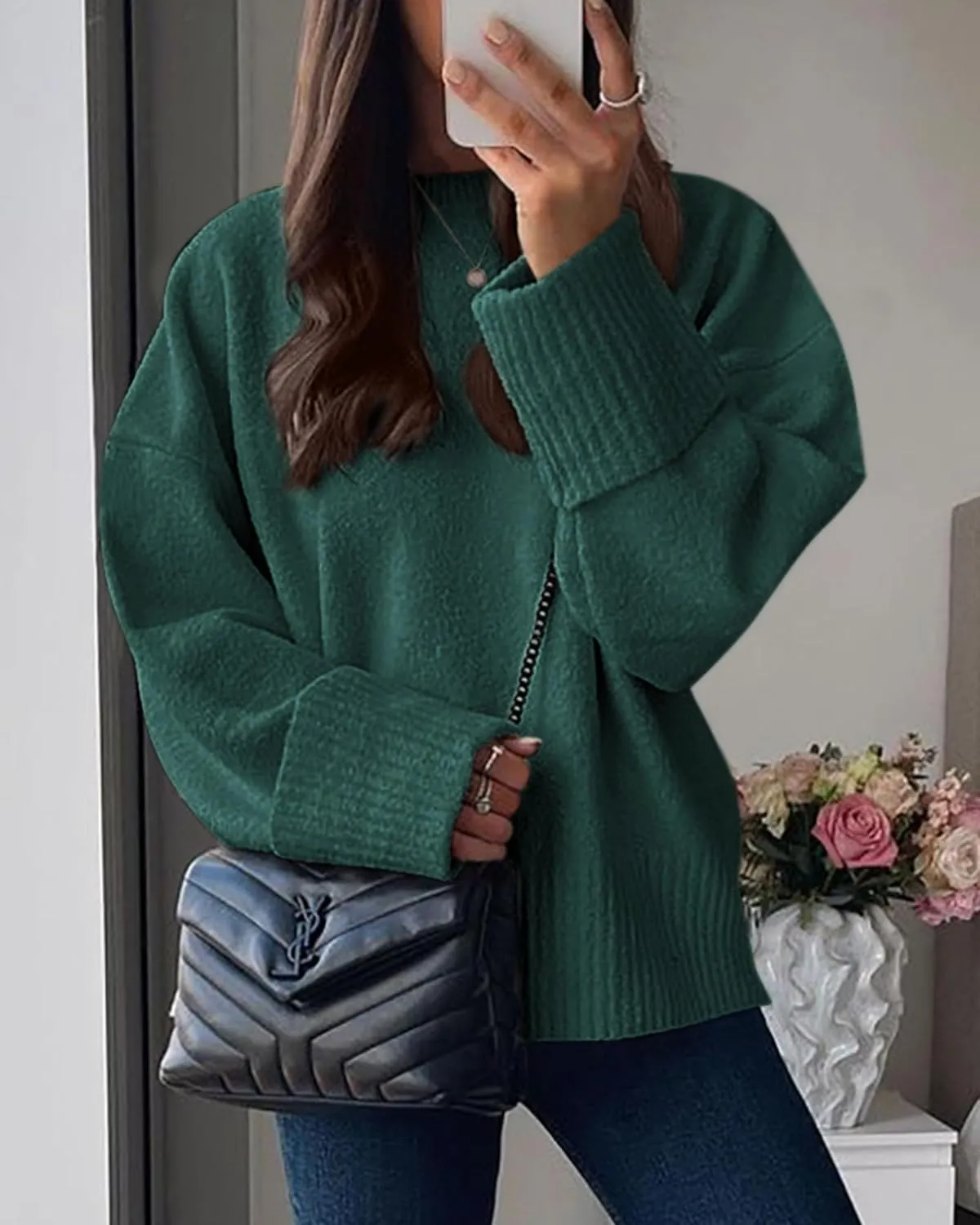 PRETTYGARDEN Women's Fall Oversized Sweaters Casual Crewneck Pullover Long Sleeve Fuzzy Chunky Knit Tops Blouse