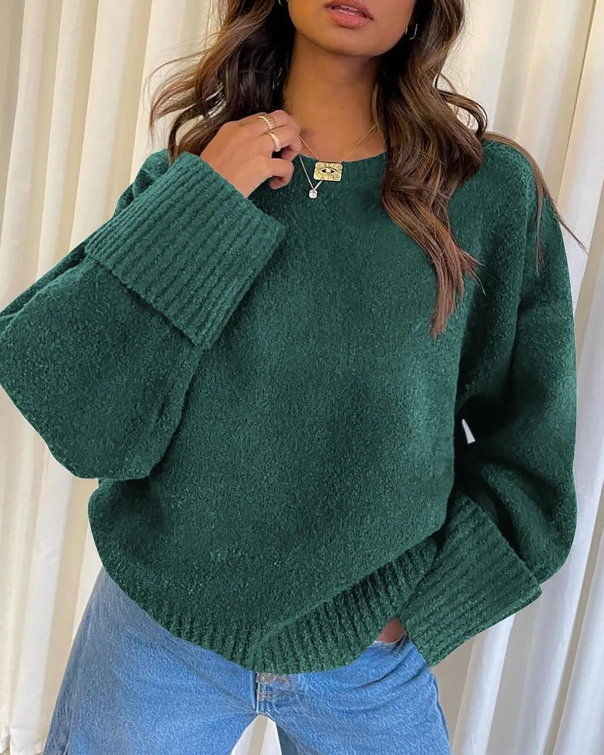 PRETTYGARDEN Women's Fall Oversized Sweaters Casual Crewneck Pullover Long Sleeve Fuzzy Chunky Knit Tops Blouse
