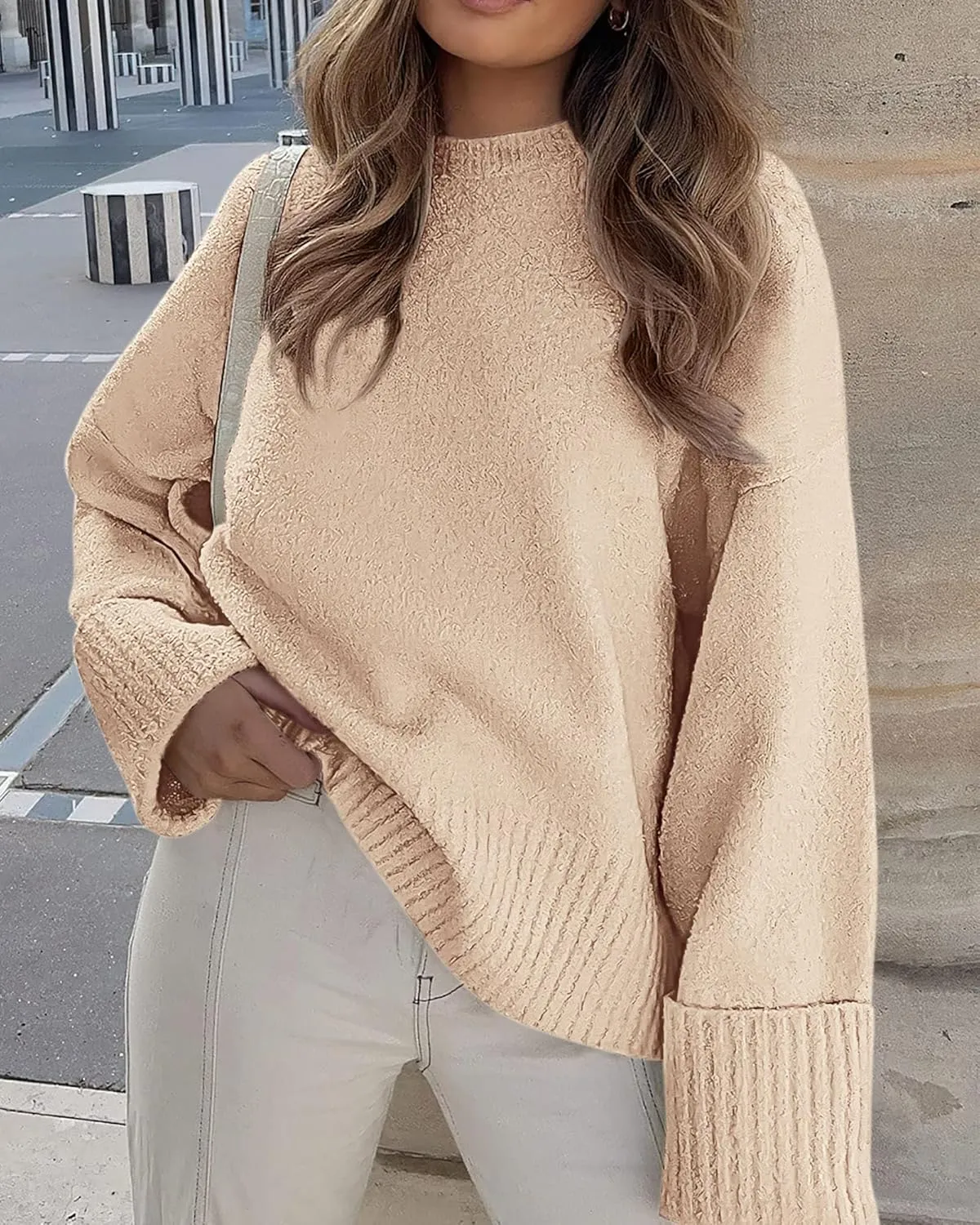 PRETTYGARDEN Women's Fall Oversized Sweaters Casual Crewneck Pullover Long Sleeve Fuzzy Chunky Knit Tops Blouse