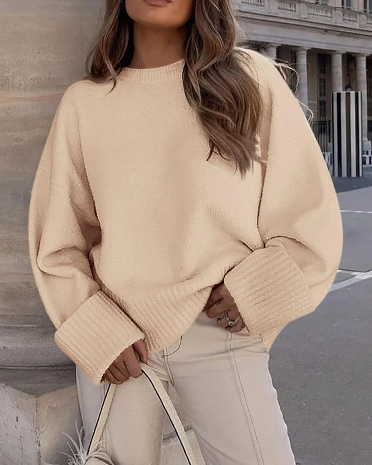 PRETTYGARDEN Women's Fall Oversized Sweaters Casual Crewneck Pullover Long Sleeve Fuzzy Chunky Knit Tops Blouse