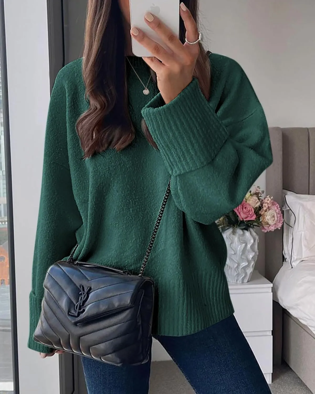 PRETTYGARDEN Women's Fall Oversized Sweaters Casual Crewneck Pullover Long Sleeve Fuzzy Chunky Knit Tops Blouse