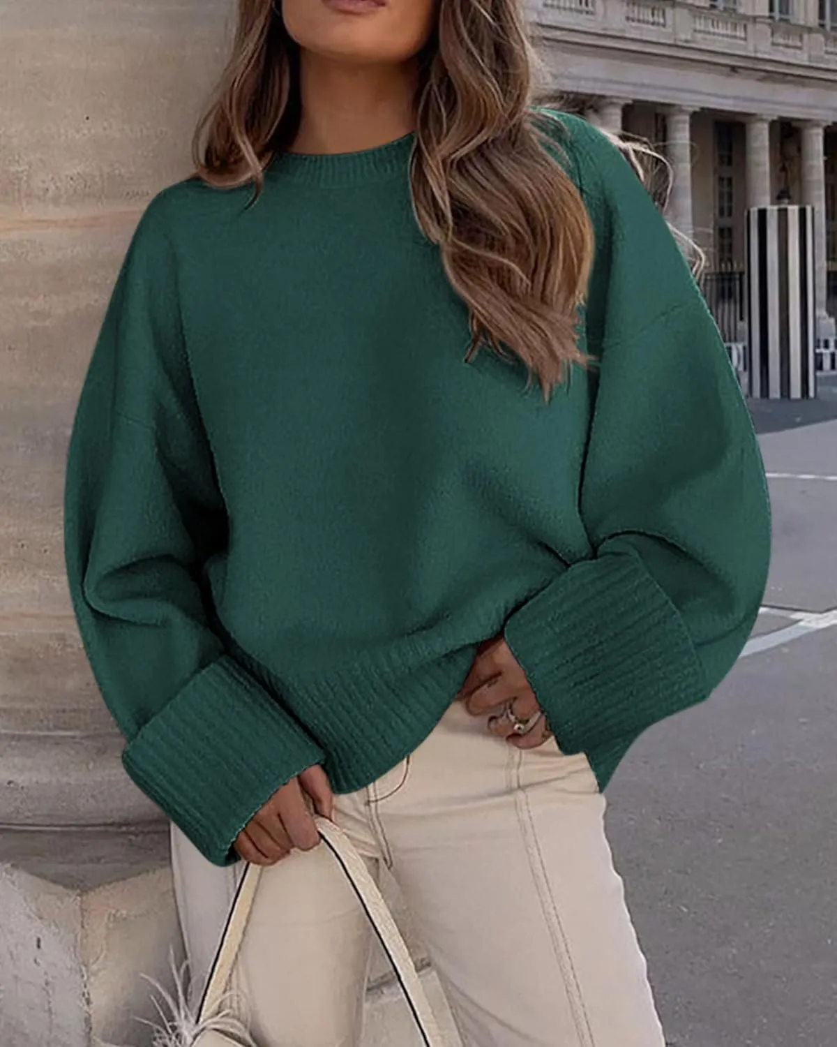 PRETTYGARDEN Women's Fall Oversized Sweaters Casual Crewneck Pullover Long Sleeve Fuzzy Chunky Knit Tops Blouse