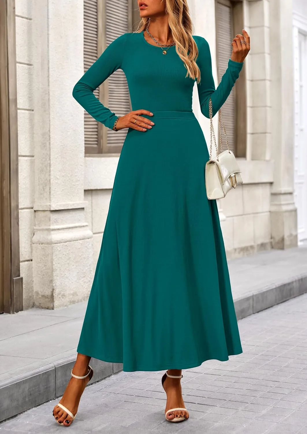 PRETTYGARDEN Women's Spring 2 Piece Outfits Dressy Casual Ribbed Knit Long Sleeve Crop Tops Maxi Flowy Skirts Matching Sets