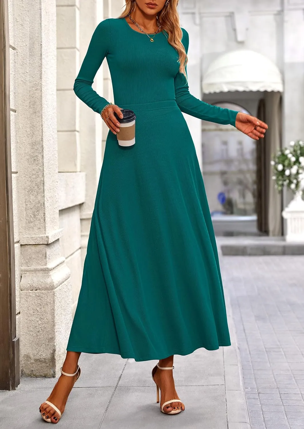 PRETTYGARDEN Women's Spring 2 Piece Outfits Dressy Casual Ribbed Knit Long Sleeve Crop Tops Maxi Flowy Skirts Matching Sets