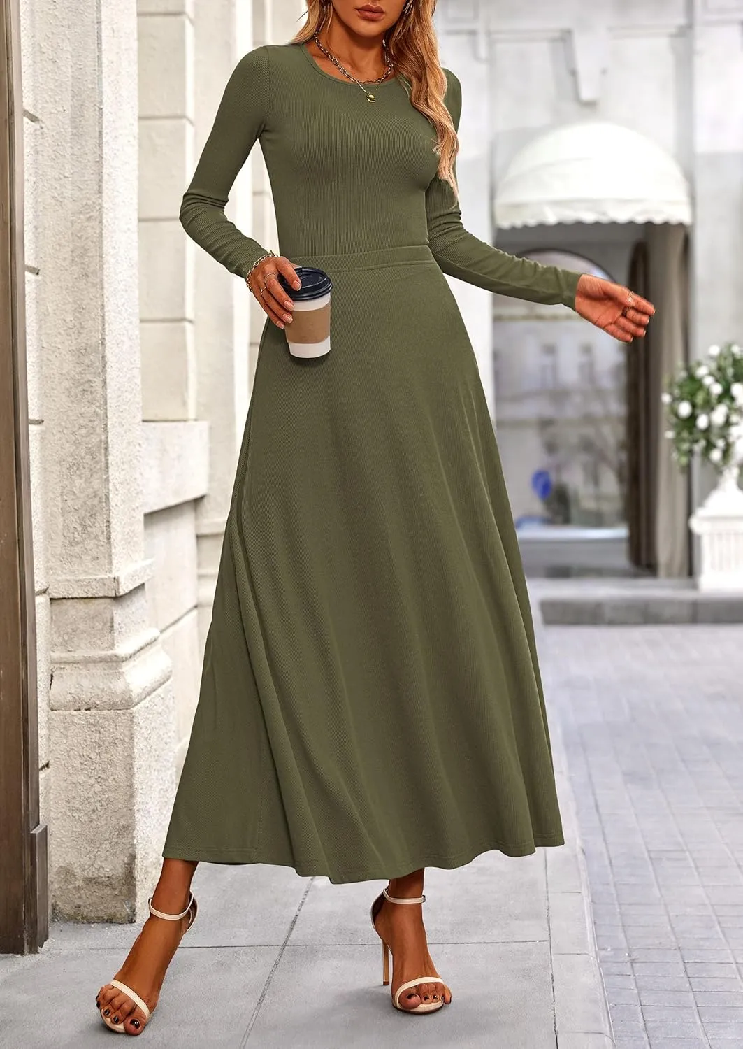 PRETTYGARDEN Women's Spring 2 Piece Outfits Dressy Casual Ribbed Knit Long Sleeve Crop Tops Maxi Flowy Skirts Matching Sets