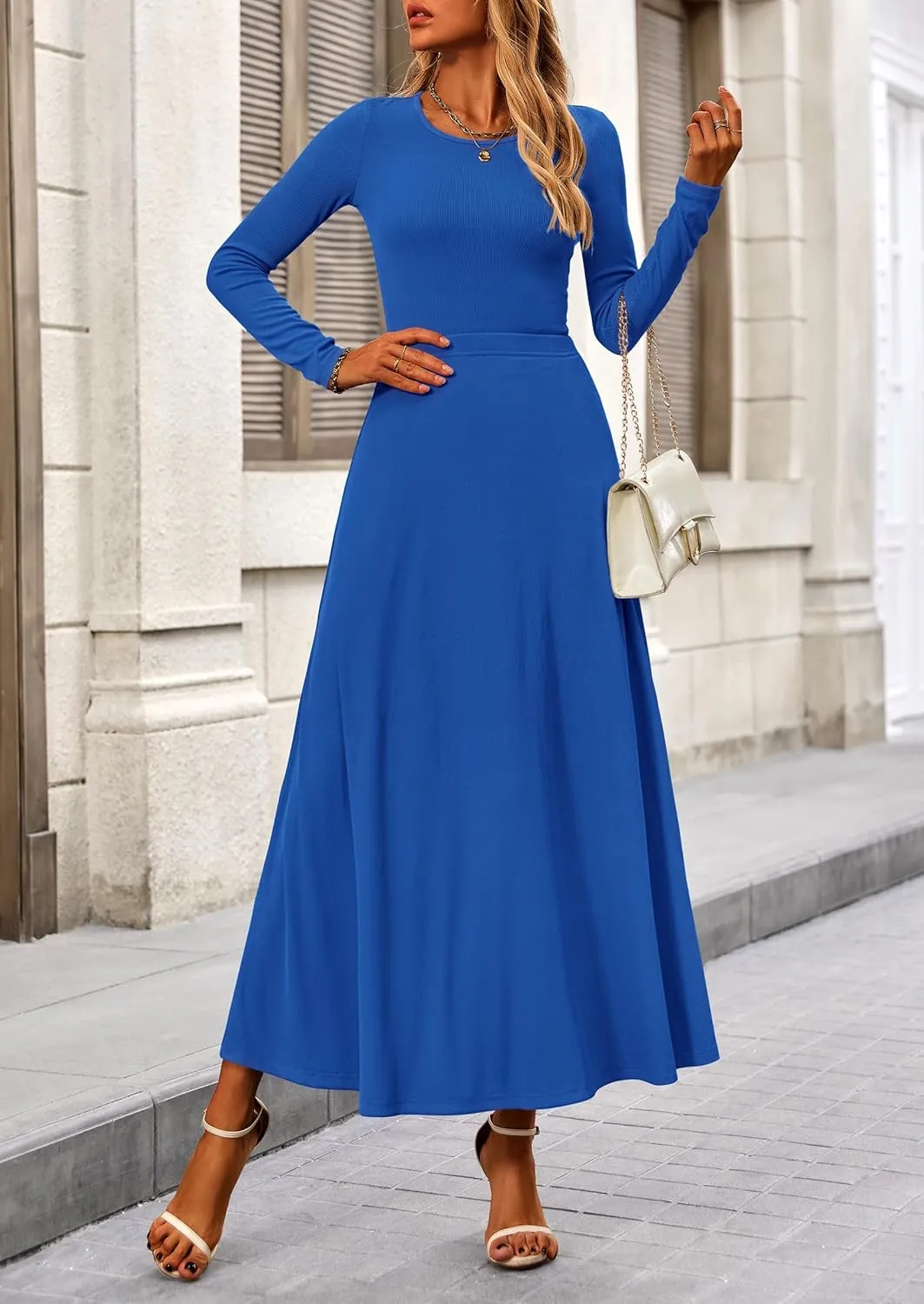PRETTYGARDEN Women's Spring 2 Piece Outfits Dressy Casual Ribbed Knit Long Sleeve Crop Tops Maxi Flowy Skirts Matching Sets