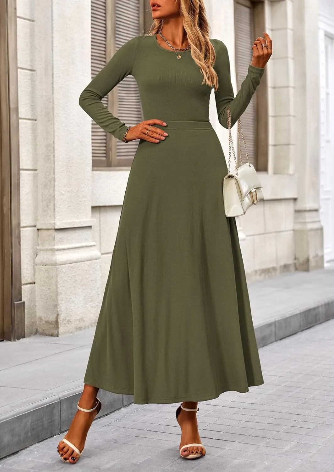 PRETTYGARDEN Women's Spring 2 Piece Outfits Dressy Casual Ribbed Knit Long Sleeve Crop Tops Maxi Flowy Skirts Matching Sets